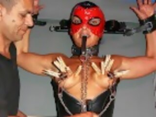 Fetish x rated film with masked muscle milf