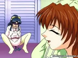 Charming manga girls in the lewd orgy Lezbo session