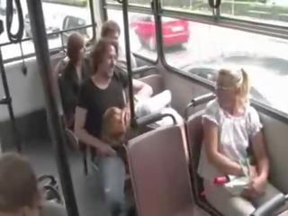 Bitchy looking Redhead walked in public tied sucks cock in public transport